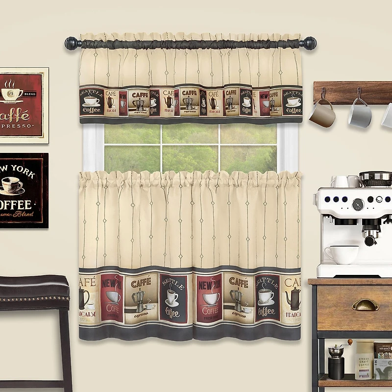 Achim Cozy Cafe 3-pc. Rod Pocket Kitchen Curtains & Drapes Window Set