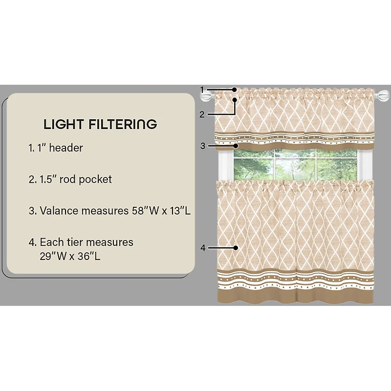 Achim Cozy Cafe 3-pc. Rod Pocket Kitchen Curtains & Drapes Window Set
