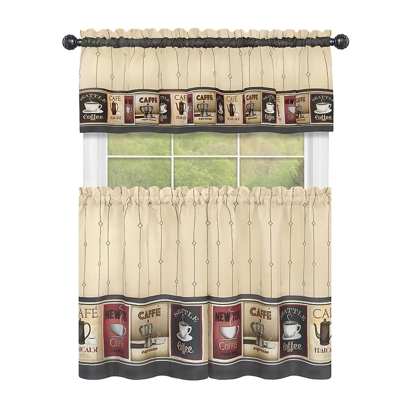 Achim Cozy Cafe 3-pc. Rod Pocket Kitchen Curtains & Drapes Window Set