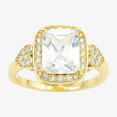 Sparkle Allure Womens Cubic Zirconia 14K Gold Over Brass Heart Halo Cocktail Ring