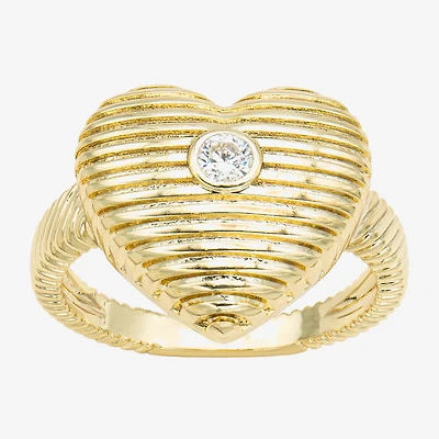 Sparkle Allure Textured Womens Cubic Zirconia 14K Gold Over Brass Heart Cocktail Ring