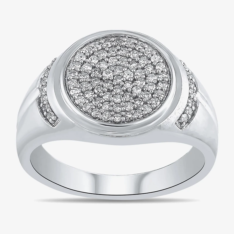 Mens 1/2 CT. T.W. Lab Grown White Diamond Sterling Silver Oval Cluster Fashion Ring
