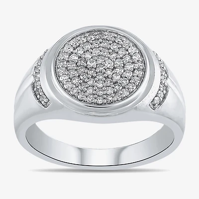 Mens 1/2 CT. T.W. Lab Grown White Diamond Sterling Silver Oval Cluster Fashion Ring