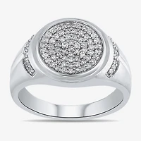Mens 1/2 CT. T.W. Lab Grown White Diamond Sterling Silver Oval Cluster Fashion Ring