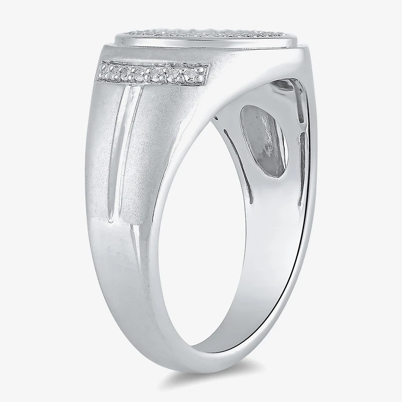 Mens 1/2 CT. T.W. Lab Grown White Diamond Sterling Silver Oval Cluster Fashion Ring
