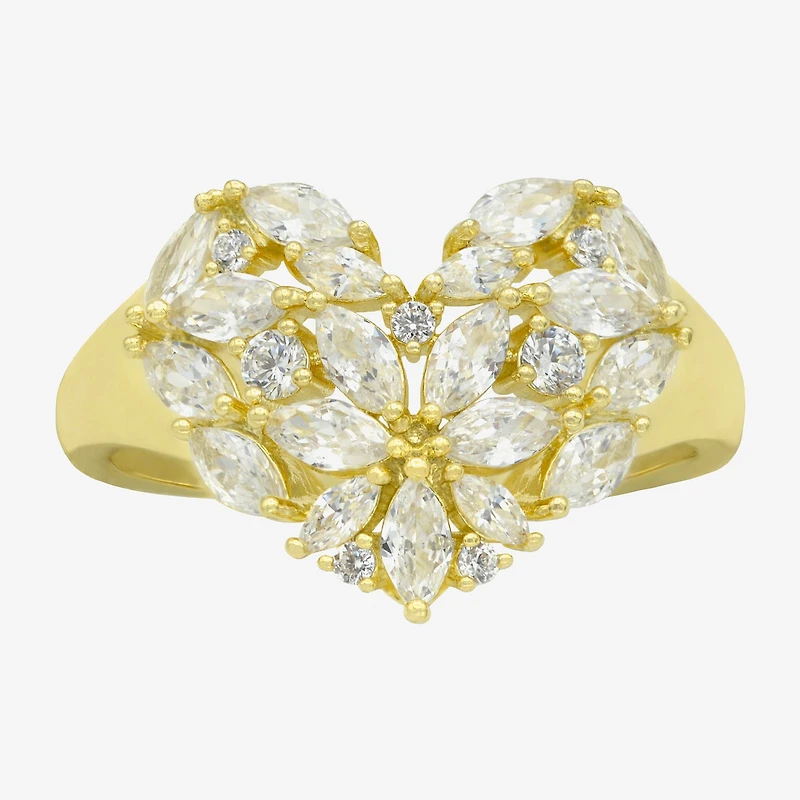 Sparkle Allure Womens Cubic Zirconia 14K Gold Over Brass Heart Cluster Cocktail Ring
