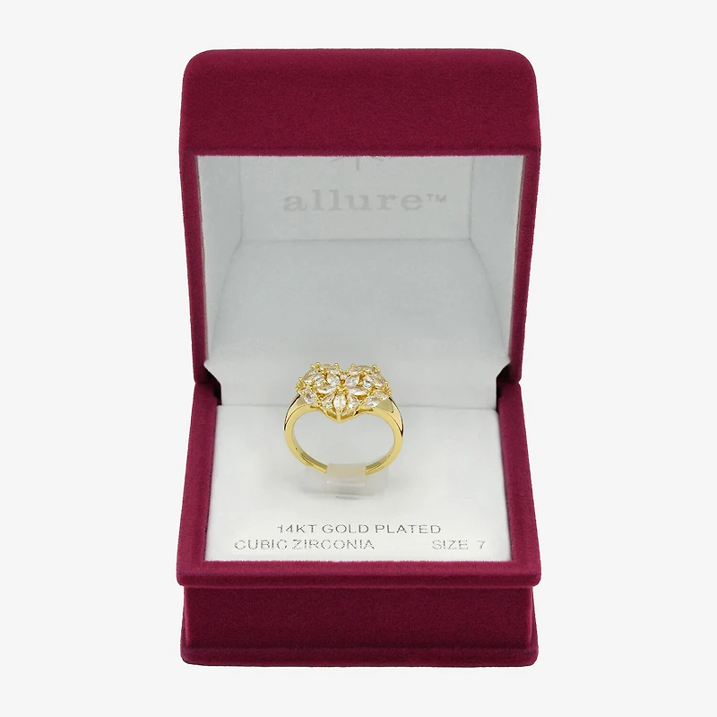 Sparkle Allure Womens Cubic Zirconia 14K Gold Over Brass Heart Cluster Cocktail Ring