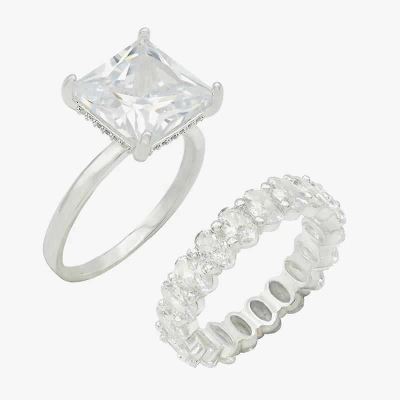 Sparkle Allure Womens Cubic Zirconia Pure Silver Over Brass Eternity Ring Set
