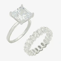 Sparkle Allure Womens Cubic Zirconia Pure Silver Over Brass Eternity Ring Set