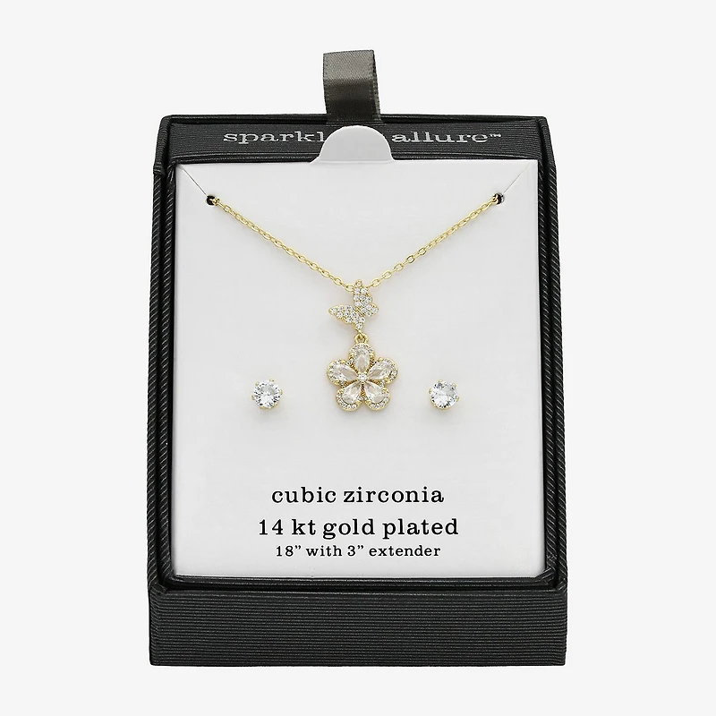 Sparkle Allure Womens Cubic Zirconia 14K Gold Over Brass Butterfly Flower 2-pc. Jewelry Set