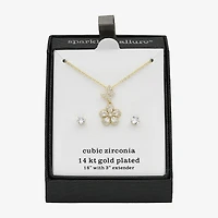 Sparkle Allure Womens Cubic Zirconia 14K Gold Over Brass Butterfly Flower 2-pc. Jewelry Set
