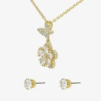 Sparkle Allure Womens Cubic Zirconia 14K Gold Over Brass Butterfly Flower 2-pc. Jewelry Set