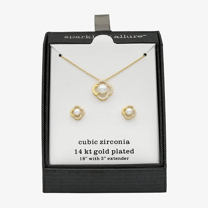 Sparkle Allure Womens Cubic Zirconia Simulated Pearl 14K Gold Over Brass 2-pc. Jewelry Set