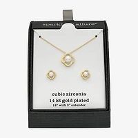 Sparkle Allure Womens Cubic Zirconia Simulated Pearl 14K Gold Over Brass 2-pc. Jewelry Set