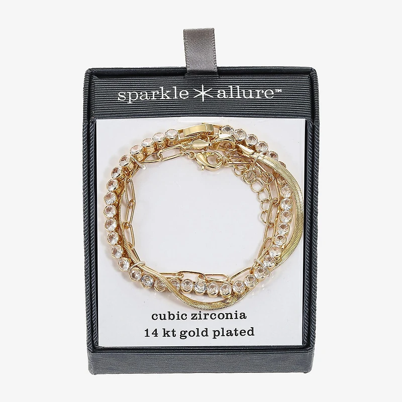 Sparkle Allure Womens 3-pc. Cubic Zirconia 14K Gold Over Brass Bracelet Set