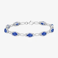 Womens Lab Created Gemstone 14K Rose Gold Over Silver or Sterling Oval 7 Inch Tennis Bracelet