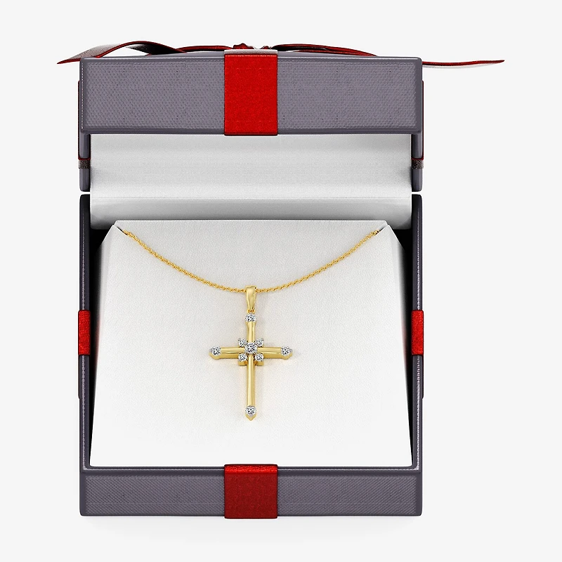 Yes, Please! (G/Si1-Si2) Womens 1/4 CT. T.W. Lab Grown White Diamond 14K Gold Over Silver Cross Pendant