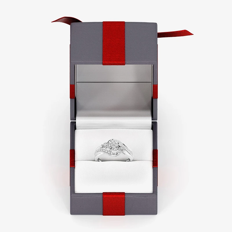 Yes, Please! Womens 1/6 CT. T.W. Lab Grown White Diamond Sterling Silver 3-Stone Crossover Cocktail Ring