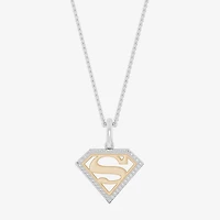 Marvel Fine Jewelry Superman Womens 1/8 CT. T.W. Natural White Diamond 14K Gold Over Silver 18 Inch Pendant Necklace