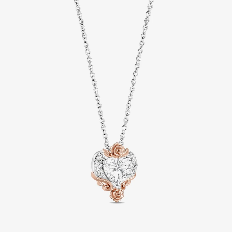 (I Womens 1 1/10 CT. T.W. Lab Grown White Diamond 14K Rose Gold Over Silver Sterling Silver Heart 18 Inch Pendant Necklace