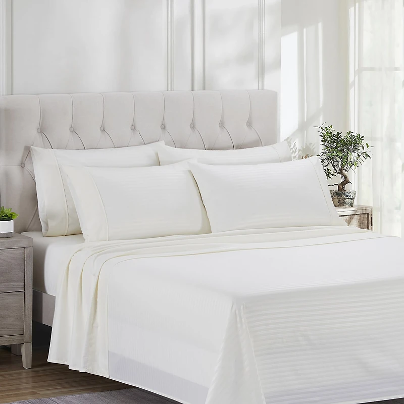 Sweet Home Collection™ Dobby Stripe Microfiber Wrinkle Free Deluxe Sheet Set with Bonus Pillowcases