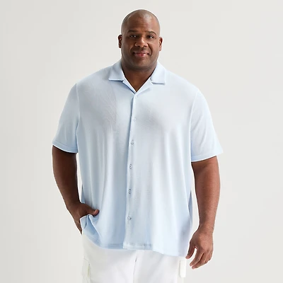 Shaquille O'Neal XLG™ Plisse Mens Short Sleeve Regular Fit Big and Tall Button-Down Shirt
