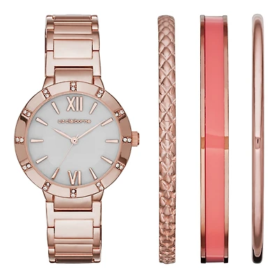 Liz Claiborne® Womens Rose-Tone Watch and Bangle Set
