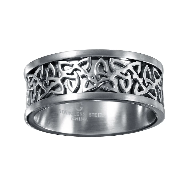 Mens 9mm Gray Stainless Steel Celtic Wedding Band