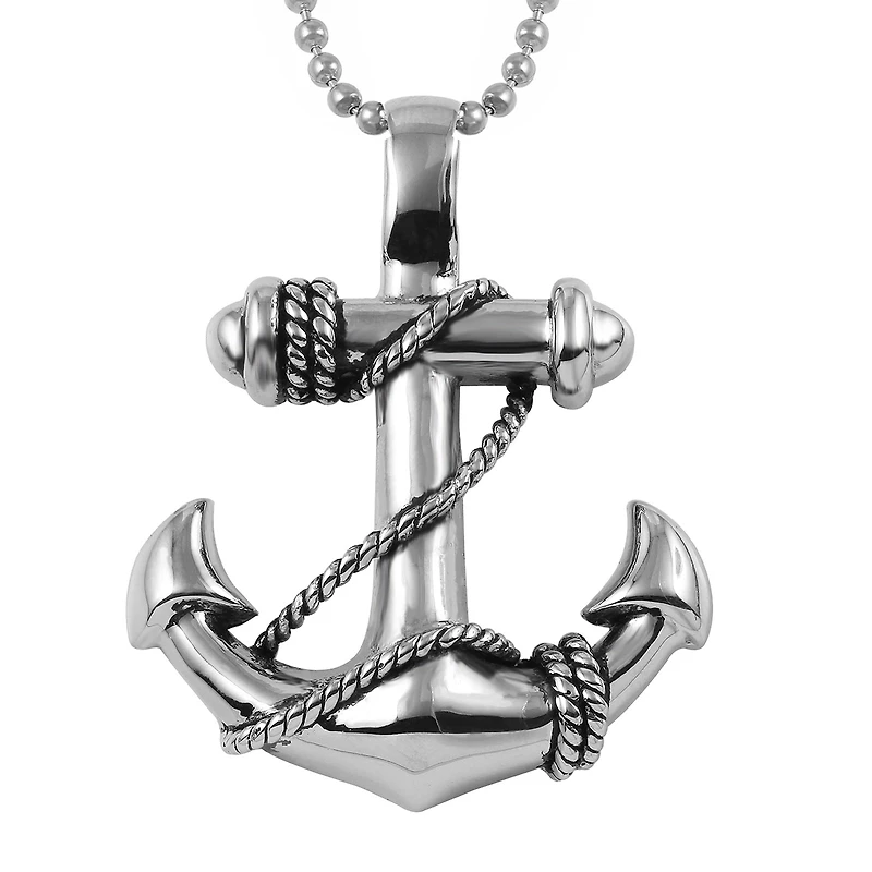 Mens Stainless Steel Anchor Pendant Necklace