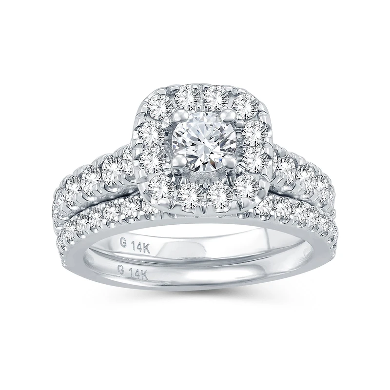 Womens 1 1/2 CT. T.W. Natural Diamond 10K Gold Cushion Bridal Set