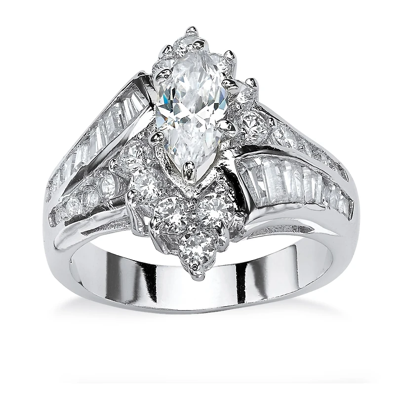 DiamonArt® Womens /4 CT. T.W. White Cubic Zirconia Platinum Over Silver Engagement Ring