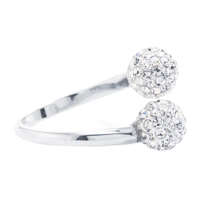 Sparkle Allure Womens Crystal Pure Silver Over Brass Round Bypass Cocktail Ring