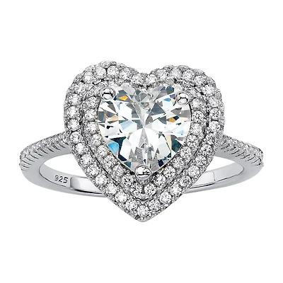 DiamonArt® Womens 1 1/2 CT. T.W. White Cubic Zirconia Platinum Over Silver Heart Engagement Ring
