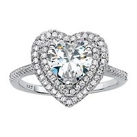 DiamonArt® Womens 1 1/2 CT. T.W. White Cubic Zirconia Platinum Over Silver Heart Engagement Ring