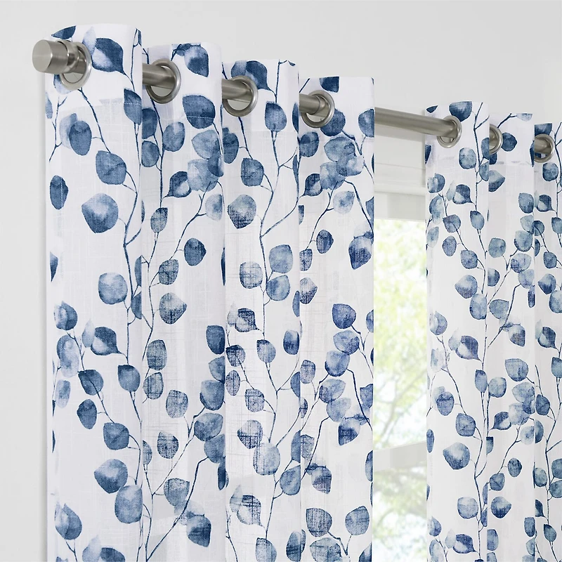 Fieldcrest Arden Botanical Leaf Cotton Grommet Top Sheer Single Curtain Panel