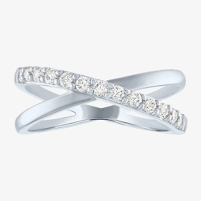 (G-H / Si2-I1) Womens 1/3 CT. T.W. Lab Grown White Diamond 10K Gold Crossover Cocktail Ring