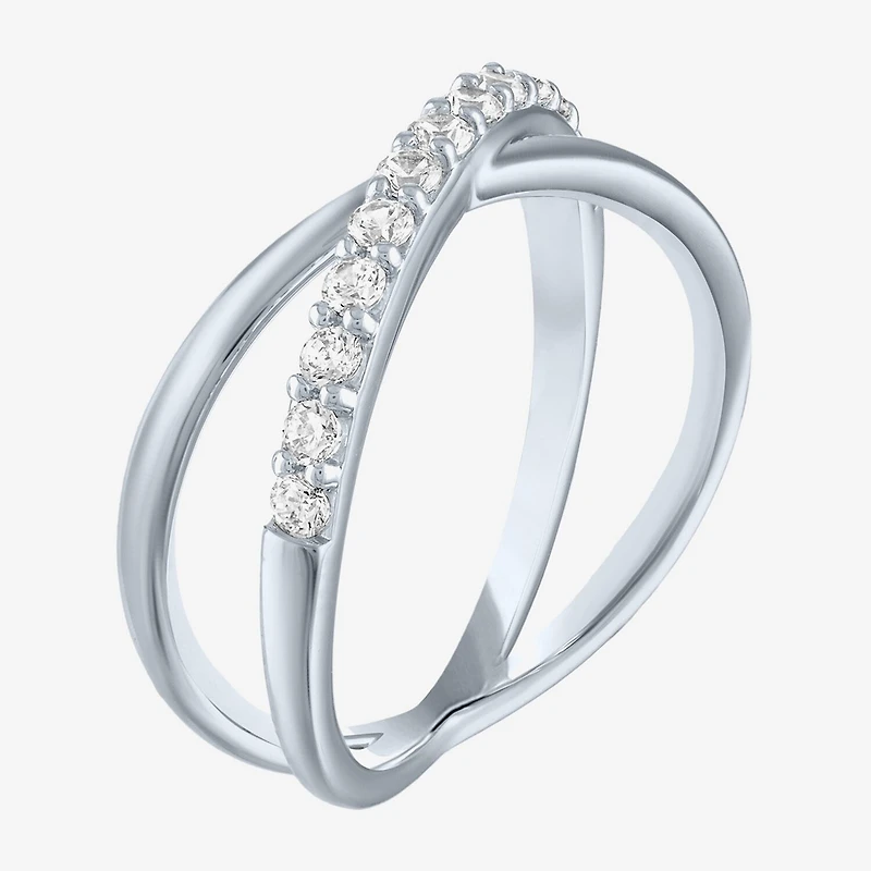 (G-H / Si2-I1) Womens 1/3 CT. T.W. Lab Grown White Diamond 10K Gold Crossover Cocktail Ring