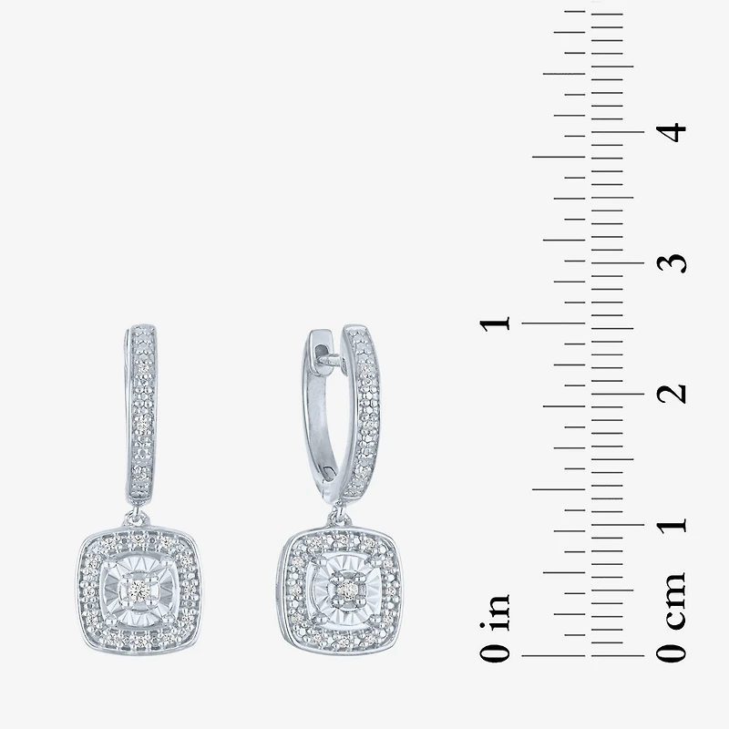(G-H / I1-I2) Womens 1/10 CT. T.W. Lab Grown White Diamond Sterling Silver 21.8mm Cushion Hoop Earrings