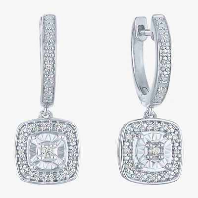 (G-H / I1-I2) Womens 1/10 CT. T.W. Lab Grown White Diamond Sterling Silver 21.8mm Cushion Hoop Earrings