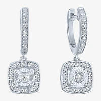 (G-H / I1-I2) Womens 1/10 CT. T.W. Lab Grown White Diamond Sterling Silver 21.8mm Cushion Hoop Earrings