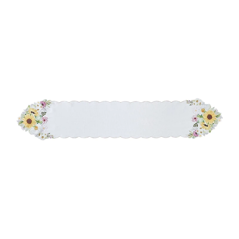 Elrene Home Fashions Sunflower And Daisies Cutwork Table Runner