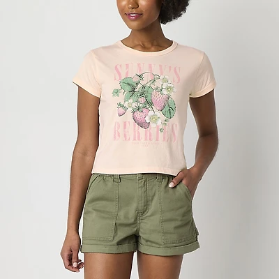Arizona Womens Juniors Round Neck Short Sleeve Regular Fit Graphic T-Shirt