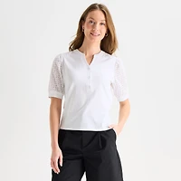 Liz Claiborne Womens Split Crew Neck Elbow Sleeve Blouse