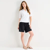 Liz Claiborne Womens Split Crew Neck Elbow Sleeve Blouse