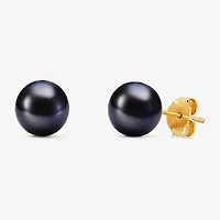 Limited Quantities! Dyed Black Cultured Freshwater Pearl 10K Gold 6.1mm Round Stud Earrings