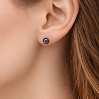 Limited Quantities! Dyed Black Cultured Freshwater Pearl 10K Gold 6.1mm Round Stud Earrings
