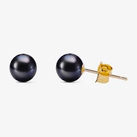Limited Quantities! Dyed Black Cultured Freshwater Pearl 10K Gold 5.1mm Round Stud Earrings