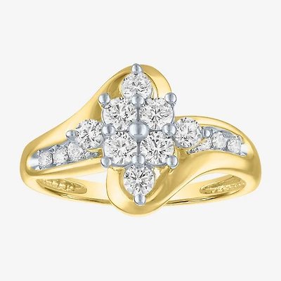 (G-H / Si2-I1) Womens 2/3 Ct. T.W. Lab Grown White Diamond 10K Gold Side Stone Bypass  Cocktail Ring