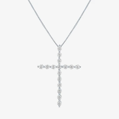 G-H / Si2-I1) Womens /3 CT. T.W. Lab Grown White Diamond 10K Gold Cross 18 Inch Pendant Necklace