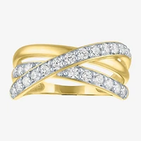 (G-H / Si2-I1) Womens 2/3 Ct. T.W. Lab Grown White Diamond 10K Gold Crossover Cocktail Ring